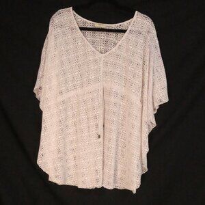 PAPAYA | medium | Elegant White Lace V-Neck Textured Poncho Blouse
